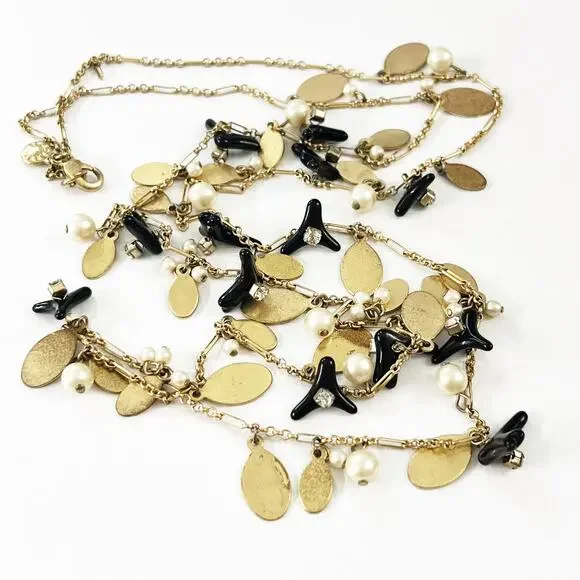 J. Crew Black Gold and Pearl Long Necklace