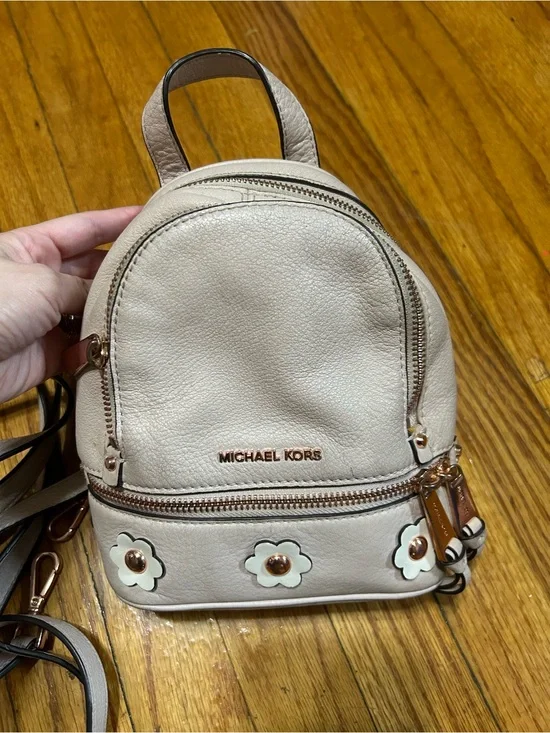 Michael Kors Light Pink Floral Mini Backpack Purse with Detachable Straps