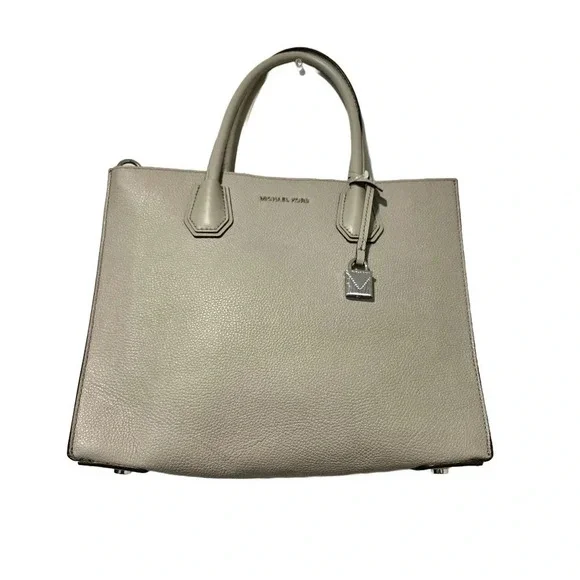 Michael Kors Mercer Large Convertible Pearl Grey Leather Tote Bag