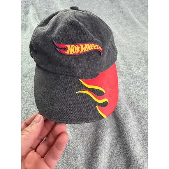 Hot Wheels Kids Baseball Hat Black Red Flame Graphic Adjustable Racing Cap