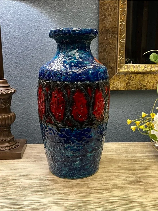 Large Vintage Bay Keramik Vase 568-35 West German Pottery Fat Lava MCM 14.5