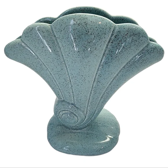 Vintage Red Wing Teal Blue Ceramic Fan Shell Vase