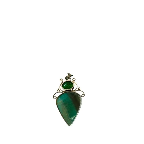 Vintage Sterling Silver Cabochon With Rainbow Gemstone Pendant