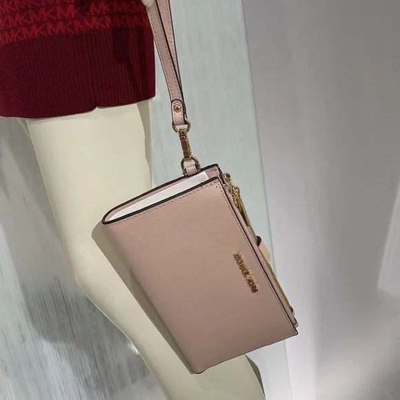 MICHAEL KORS LARGE DOUBLE ZIP WRISTLET WALLET PHONE CASE CLUTCH Powder Blush