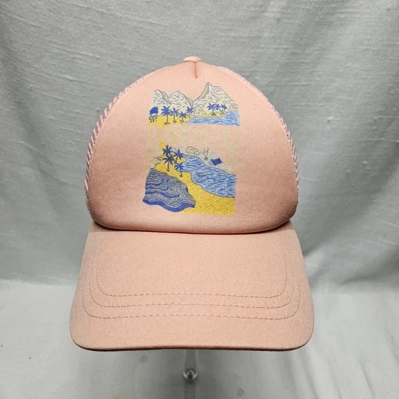 Roxy Trucker Hat Kids OS Pink Tropical Beach Graphic Mesh Snapback Baseball Cap