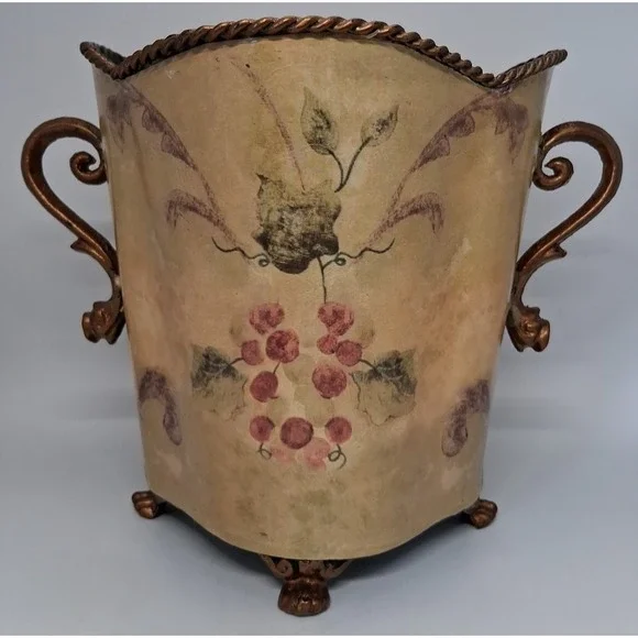 Vintage Style Decorative Cache Pot with Handles and Grape Design