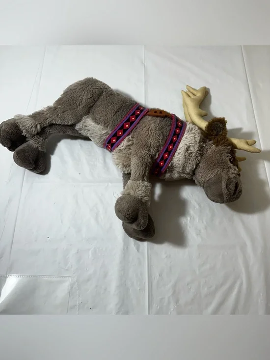 Disney Brown Plush Moose Dog Toy with Pink & Purple Harness