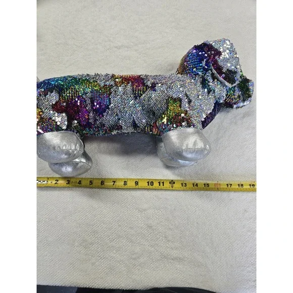 Dan Dee Sequin Dachshund Plush Rainbow Silver Flip Sequins Wiener Dog Toy 19