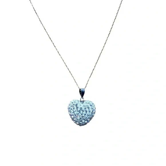 Pave Crystal Elegant Silver Heart 3D Pendant Necklace
