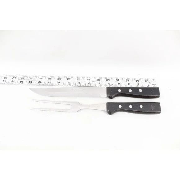 Vintage George Briard Kitchen Knife and Carving Fork Stainless Japan Wood Handle