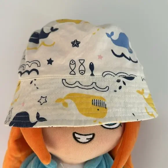 Toddler Bucket Hat Colorful with Whales Protect from the Sun, 100% Cotton Beach