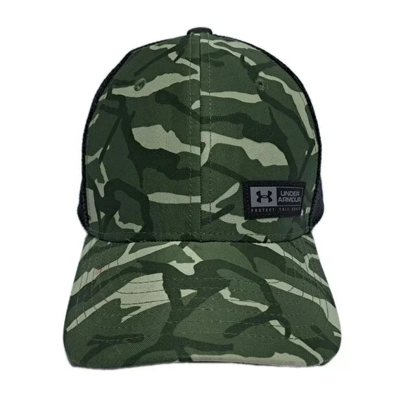 Under Armour Hunting Hat Youth Size Snapback Green Black Trucker Mesh Camo Cap