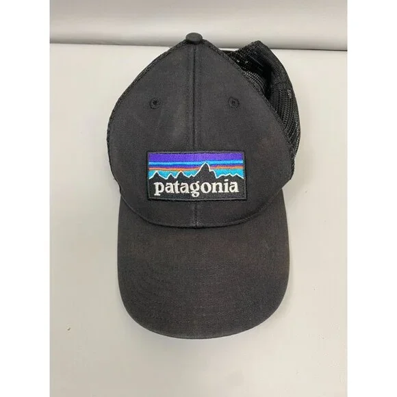 Patagonia Baseball Cap‎ Hat Faded Black Outdoor Camping Logo patch