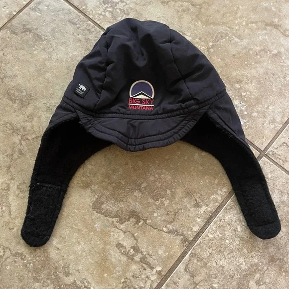 Turtle Fur Big Sky Montana Black Trapper Hat Fleece Lined Ear Flaps S/M