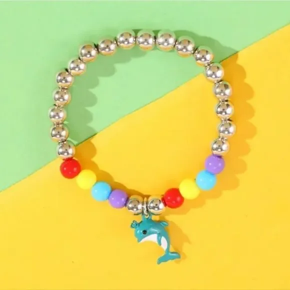 Beaded Super cute Dolphin Pendant Vharm Bracelet For Kids And Adults