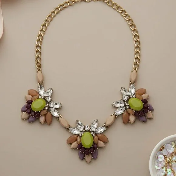 J. Crew Gold and Purple Floral Necklace
