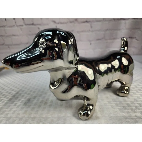 Lg Silver Dachshund Glass Statue 10.5