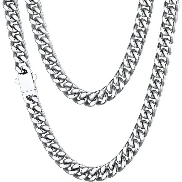 Men's 7mm Width Steel Silver 18K Gold Plated Cuban Durable Hip Hop Chain Jewelry