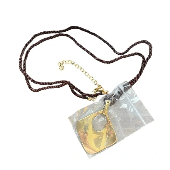 NWT Premier Designs Gold Tone Pendant Corded Necklace