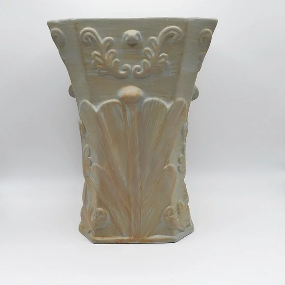 Art Deco Style Vase  - Embossed Neutral Green -  Fall Bouquet Vase