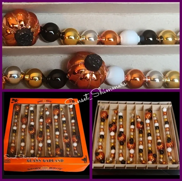 7ft Radko Shiny Brite Vintage / Retro Style Glass Pumpkin Halloween Tree Garland