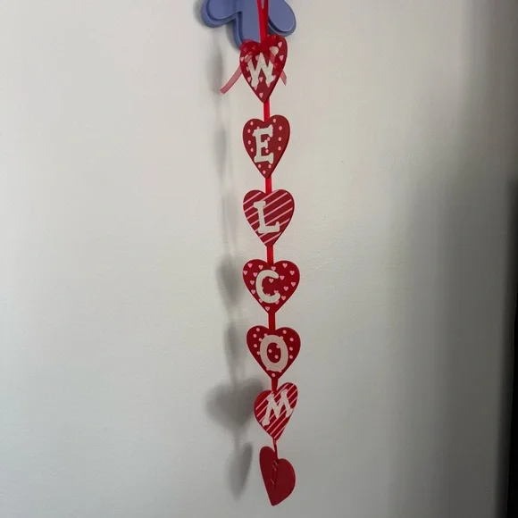 Valentines Wood Hearts Garland Wall Hanging Decor‎ Red Welcome Sign