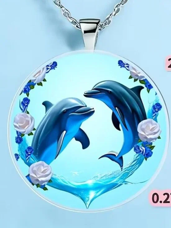 Round Acrylic DOLPHIN Pendant Necklace