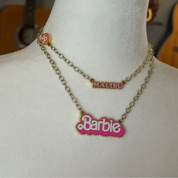 Malibu Barbie Pink and Gold Tone Necklace