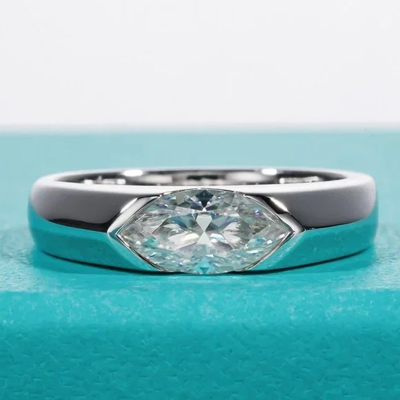 #Certified 1ct. t.w. Moissanite Diamond Mens Marquis Cut Wedding Band Ri…