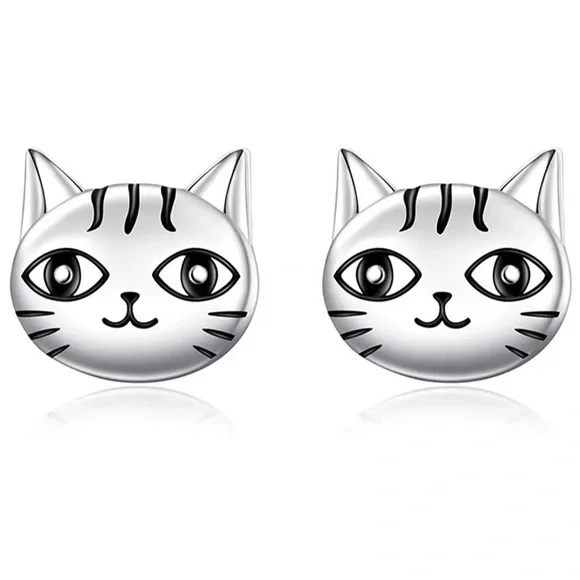 New Sterling Silver Kitty Studs