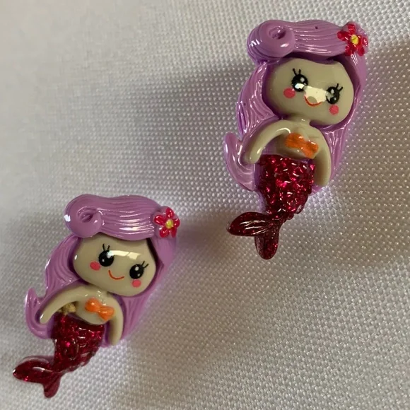 NWT. Handmade Pierced Glitter Mermaid Earrings for Girls!  For ages 5 and up!