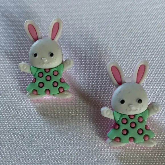 NWT. Handmade Bunny Wearing a Dress Pierced Earrings for Girls!