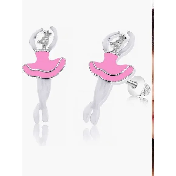 Kids' Ballerina Pink Stud Earrings