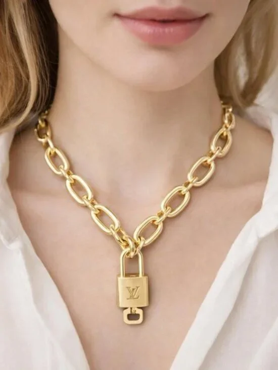 Gold-Plated Necklace with Authentic Louis Vuitton Padlock