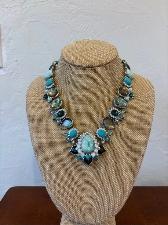 Chloe + Isabel Peacock Plumes Turquoise & Crystal Collar Necklace & Bracelet Set