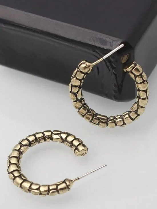 Leighton Kie Cobblestone Pattern Hoop Earrings Gold Black Mens Gift Packaged
