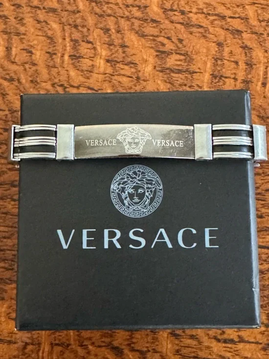 Versace Men’s Stainless Steel Medusa Plate Bracelet - Silver and Black