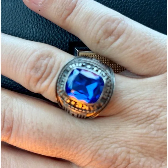 Jostens Job Corps Lustrium Class Ring Blue Stone Silver Tone LTM Stamped