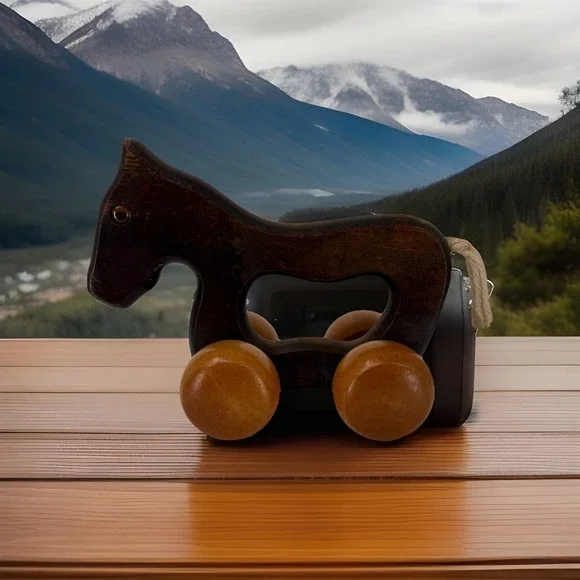 Vintage Wooden Horse Toy Googly Eyes Massage Pet‎ Creative Wood Handmade