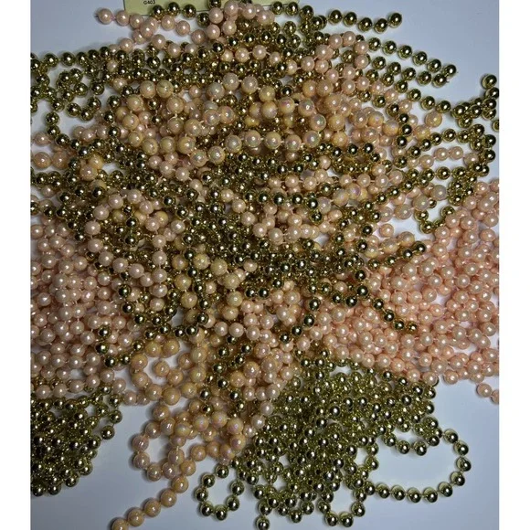 Vintage Bead Garland Pink &‎ Gold & Iridescent Strands Various Lengths