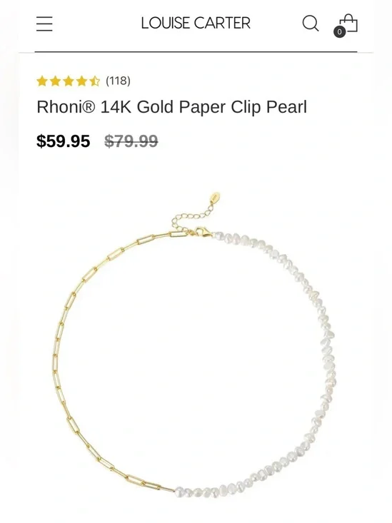 Gold Paper Clip Pearl Necklace - Gold & White