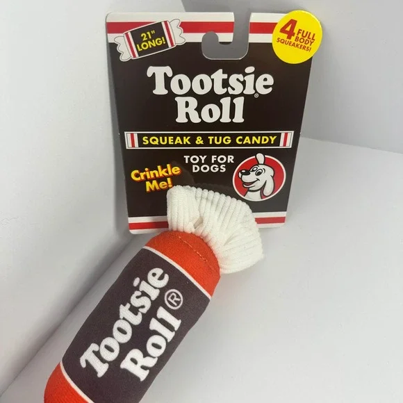 Tootsie Roll Dog Toy 21 Inch Brown New Squeak Tug Crinkle Plush TR46