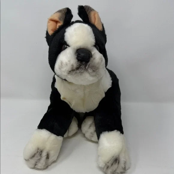 Animal Alley 13” long Plush Black & White Bulldog Stuffed Animal Toy - Kids