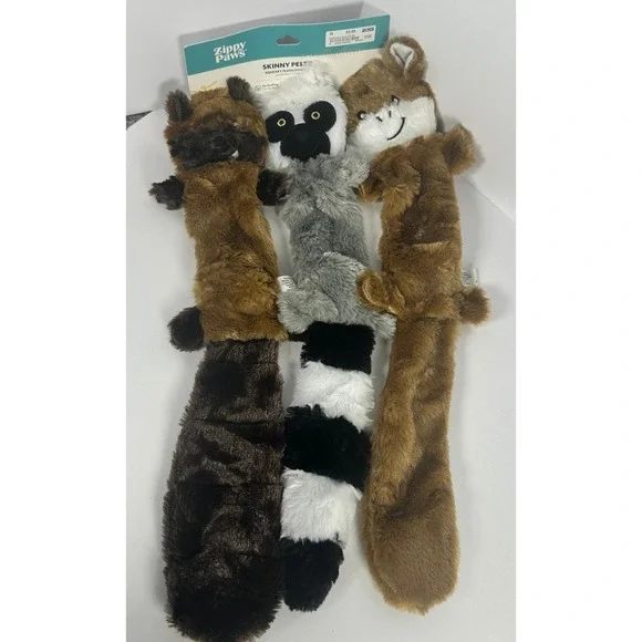 ZippyPaws Skinny Peltz Dog Toy 3-Pack Large Brown Grey New No Stuffing Squeaky