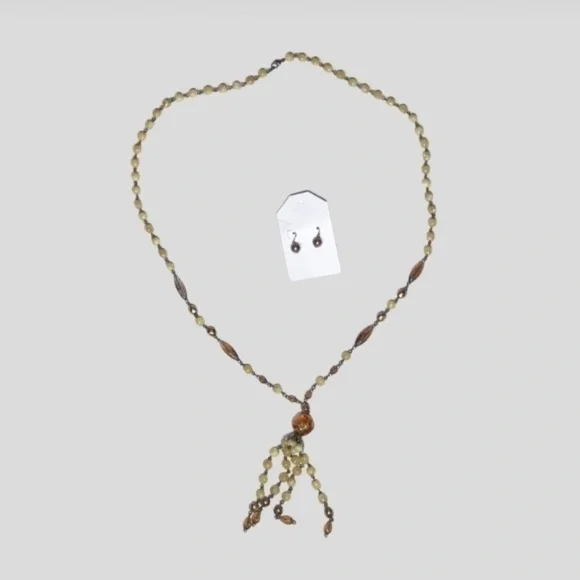 Vintage Beaded Necklace and Tassel Drop Earrings Set