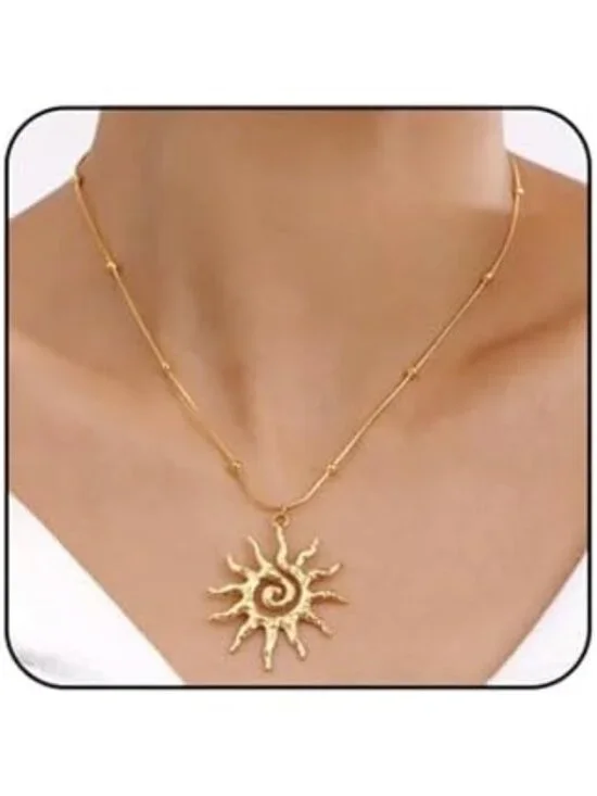 Women's Gold 1 Lobster Vintage Bohemian Unique Statement Sun Pendant Necklace