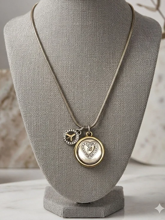 Brighton B Happy Two Tone Peace Heart Pendant Necklace 1843