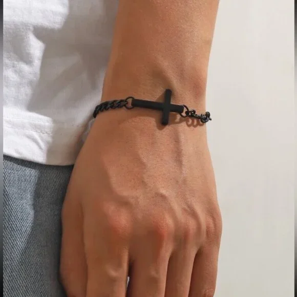 1pc Stainless Steel Cross Design Bracelet For Men Women Simple Style Couple Hand