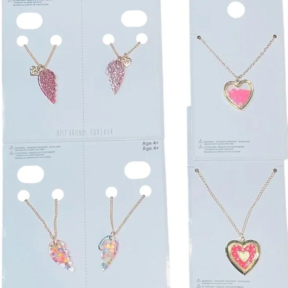 Kids Heart Necklace Set Best Friends Forever BFF‎ Locket Shaker 4 Pack Gold Tone