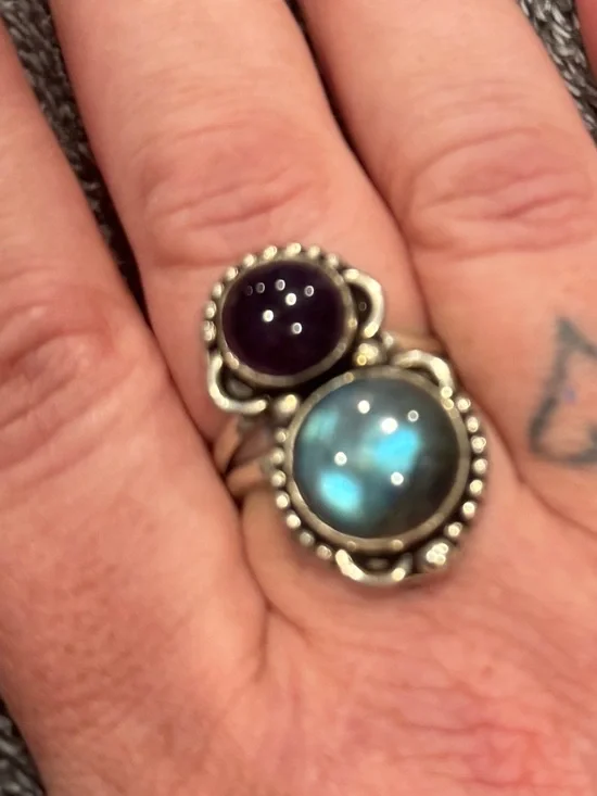 Source Unknown Sterling Silver Double Gemstone Ring - Blue & Purple